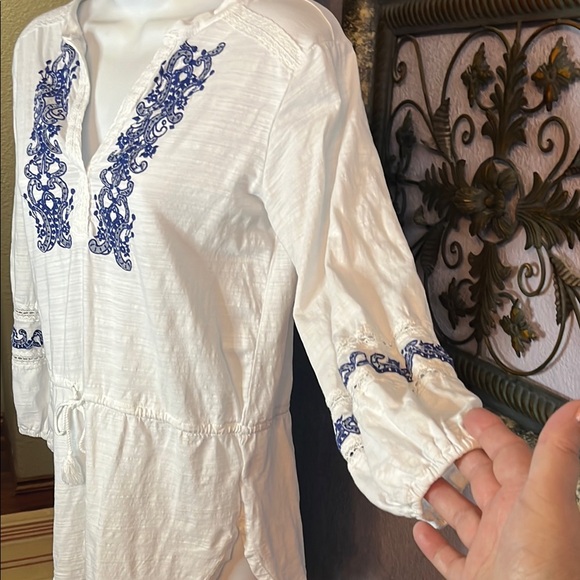 Ralph Lauren Peasant Blouse White Embroidered balloon 3/4 Sleeve Sz PXS - Picture 5 of 10